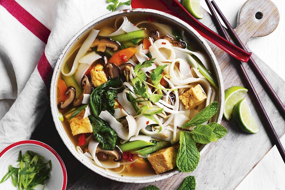 Vegetarian Pho with clear broth, natural sweetness from vegetables, and soft, chewy noodles brings the traditional taste of Pho